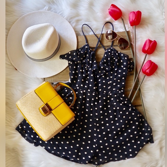 OLYA- Dazzling Navy and White Polka Dots Romper - Picture 2 of 5